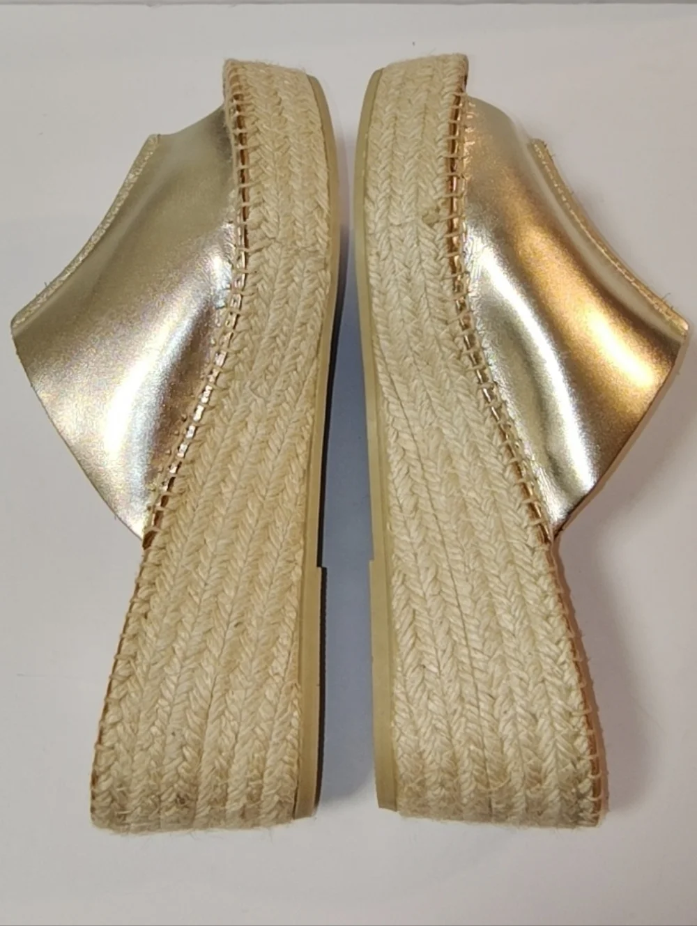 NWOB Toni Pons Ivonne Leather Espadrille Platform Wedge Slide Sandal Platinum 42